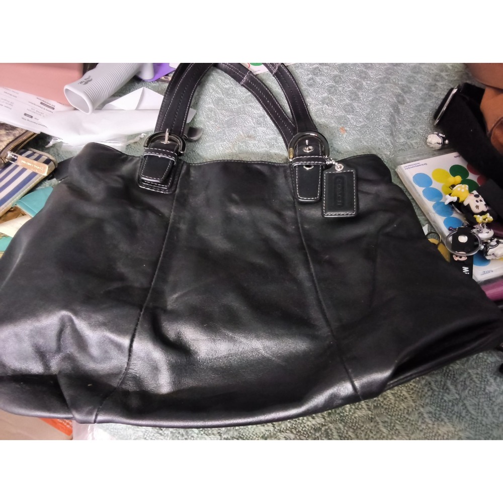 Coach Gallery Tote Black Leather Shoulder Bag F17216 Silver Hardware